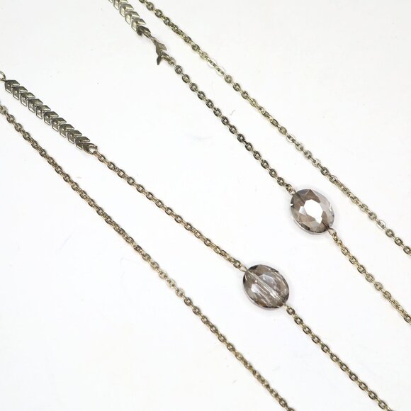 Vintage Charming Charlie Long Double Strand Necklace Gold Tone Chevron Beaded - Picture 9 of 11